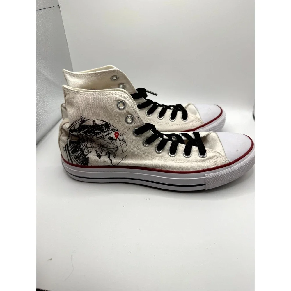 Converse Chuck Taylor All Star Hi M7650 White Globe Print Mens 8.5 Womens 10.5
